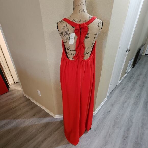 Lane Bryant red high low toga ruffled back flowy chiffon dress plus size 18/20 - Picture 3 of 9